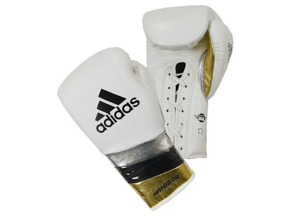 Adidas Boxing Pro Range Adispeed Leather Gloves Lace White Black